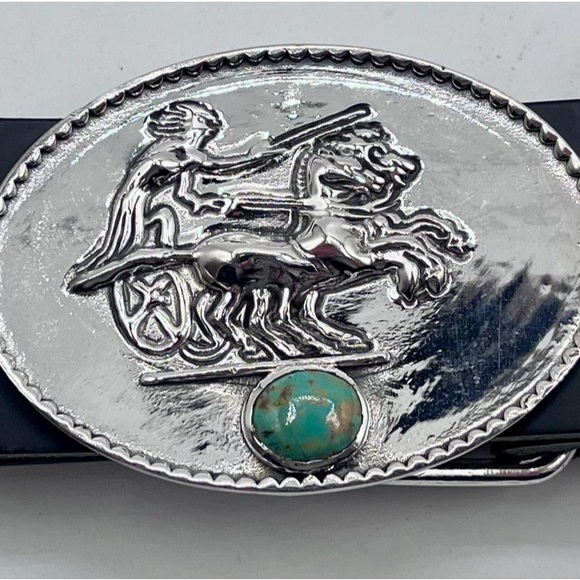 Classic Roman Chariot 1 Belt Buckle with Turquoise Accent